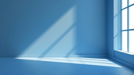 Blue background, Studio Room with light, Shadow on wall. 3D Empty Gallery room with copy space, Vector Minimal Mockup Backdrop display for Spring, Summer Product present for advertise on website