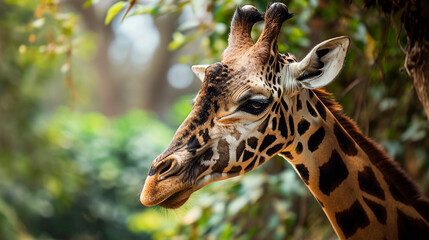 portrait of a giraffe in the wild. Selective focus.