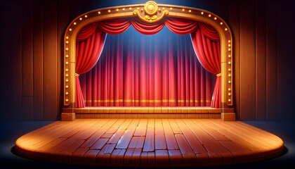 Classic performance stage with deep red curtains, ready for an encore.
Generative AI.