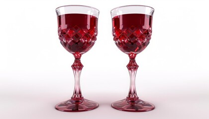 Crystal wine glasses, ruby red, glistening in the candlelight, , isolated white background,