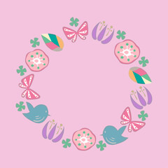 北欧風のお花、鳥、蝶々のフレーム