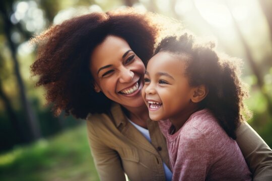 Mother's day. African American mother and daughter smiling happily