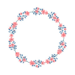 Vector hand drawn floral wreath frame on white background