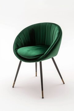 Dining chairs, emerald green, upholstered and round, 3d, isolated white background, clean simple,