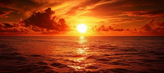 Foto op Plexiglas Red sunset over the sea. Generative AI technology.   © Hero Design