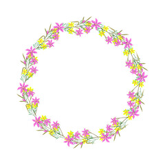 Vector hand drawn floral wreath frame on white background
