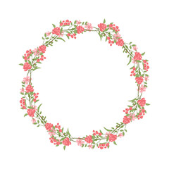 Fototapeta na wymiar Vector hand drawn floral wreath frame on white background