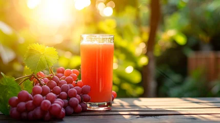 Fotobehang grape juice in a glass with soda. Selective focus. © yanadjan