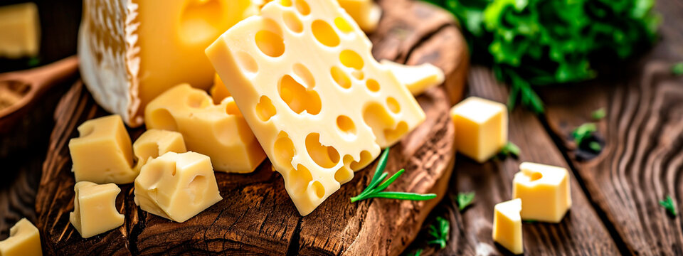 Hard cheese on a plate. Selective focus.