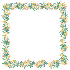 Vector hand drawn floral frame on white background