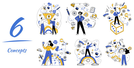 Service innovation vector illustration. Efficiency is compass ensuring businesses stay on course in journey innovation Breakthroughs are keys unlocking doors to new horizons in business exploration