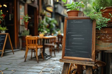 Fototapeta na wymiar a wooden chalk board outside a restaurant