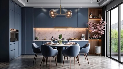 blue kitchen interior design rendering