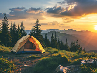 Camping on the mountain watching the sun