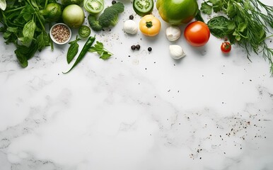 fresh vegetables line horizontally at the background top view