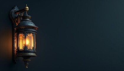 Fototapeta na wymiar Lantern hanging on the bushes on the side of the wall, Islamic background, Ramadan background