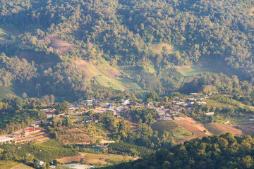 Panoramic Landscape view of the sky and mountains in northern Thailand.