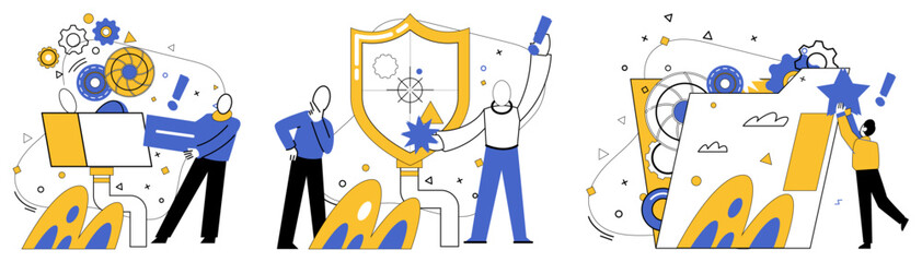 Service innovation vector illustration. Original concepts are threads weaving tapestry successful service innovations Uniqueness is guiding star leads businesses through maze competition