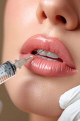 inject hyaluronic acid into your lips. Selective focus.