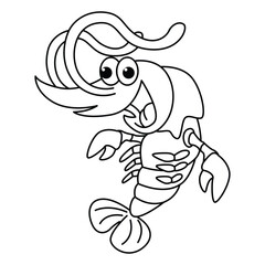 Funny shrimp cartoon for coloring book.