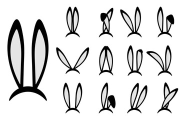 Easter bunny ears icons set. Easter rabbit ears masks collection on head isolated on white background. Vector - obrazy, fototapety, plakaty