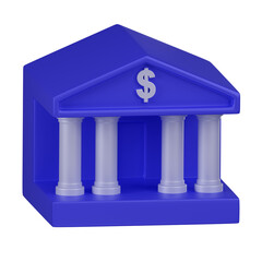 3D Bank Building with Dollar Sign Icon