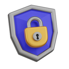 Secure Padlock on Shield 3D Icon