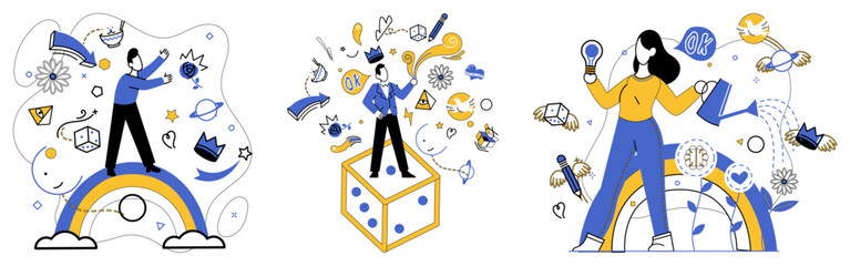 Advanced idea vector illustration. Uniqueness is lighthouse guiding businesses through storms competition Innovate with inspiration, for it is wind beneath wings advanced achievements