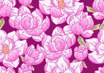 Pattern with magnolia flowers. Beautiful decorative plants.