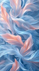 Icy blue and pastel peach twirl on pine leaves.