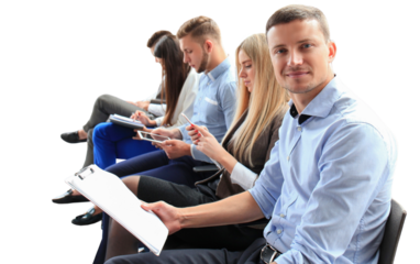 Business people waiting for job interview on a transparent background