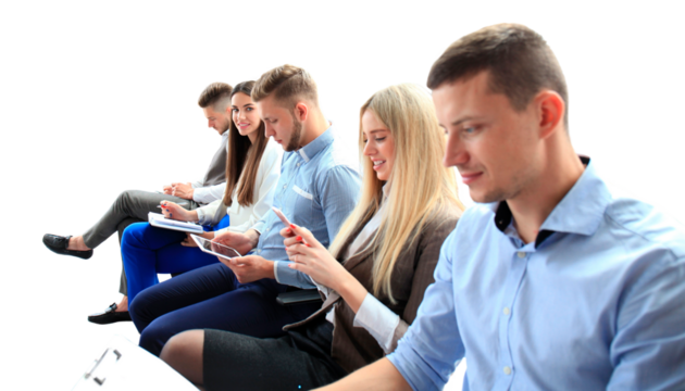 Business people waiting for job interview on a transparent background