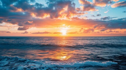 Naklejka na ściany i meble sunset ending over the ocean in hawaii