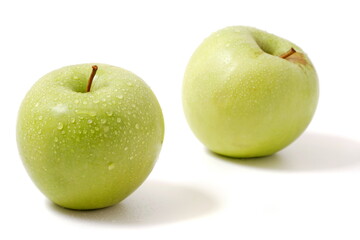 Green fresh apples on white background. - 717685107