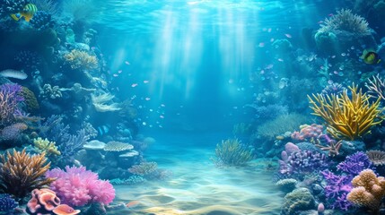 Naklejka na ściany i meble Underwater seascape with coral and marine life background