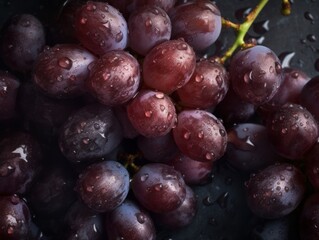 Top-down view of fresh Grapes background, adorned with glistening droplets of water.