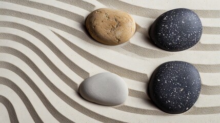 Zen garden with rocks and sand, minimalist design background