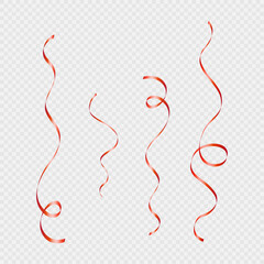 Vector red curled ribbons serpentine realistic set