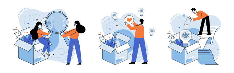Idea in a box vector illustration. Innovative solutions often emerge from fertile soil creative minds Research is compass guiding journey beyond boundaries box Strategic thinking breaks down walls