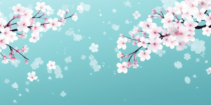 Cherry blossom Japanese pattern spring on blue background