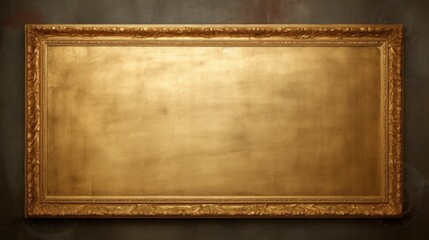 Gold Framed Painting Hanging on Wall, Classic Artwork Adds Elegance to Living Space. Luxury trendy background. Mock up. Copy space.