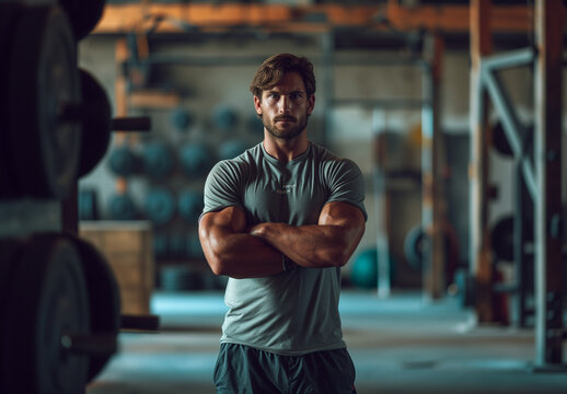 a gym page with Man and many different fitness workouts, in the style realistic lifelike figures, full body, portraits with soft lighting, muscular person and another Men, Fitness Series 