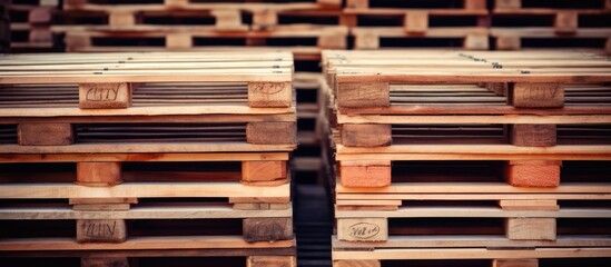 Wooden pallets stored for transport and logistics in warehouse