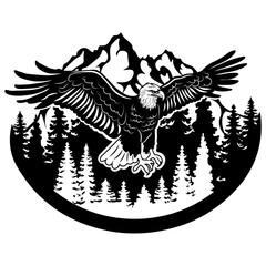 Fototapeta premium Eagle in the Wild, Hand Drawn Vector Illustration 