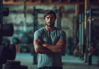 Obraz premium a gym page with Man and many different fitness workouts, in the style realistic lifelike figures, full body, portraits with soft lighting, muscular person and another Men, Fitness Series 