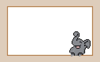 Template blank card with elephant pixel art design. 