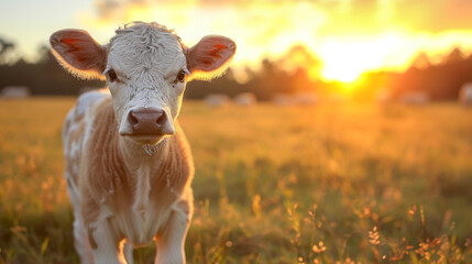 baby cow on a field with amazing light