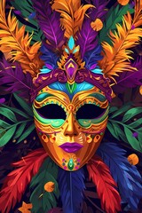 mardi gras poster background colorfun 2d flat cartoon, mardi gras festival