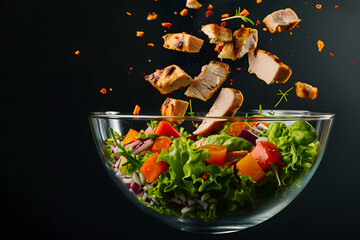 Gesunder Genuss: Frischer Putenstreifensalat und Hühnchensalat auf buntem Salatteller