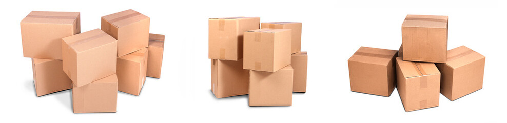 stack carton or cardboard pile or piles box isolated on white background. Online marketing packaging box and delivery